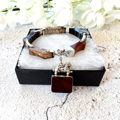 Victorian Scottish Agate Silver Bracelet With Original Bloodstone & Carnelian Lion Fob