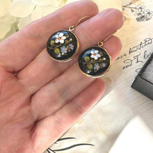 Cargar imagen en el visor de la galería, Antique Victorian English Enamel Forget-me-Not &amp; Rose Earrings. Hand-Painted Flower Earrings. Gold On Silver Pendant Drop Hook Earrings
