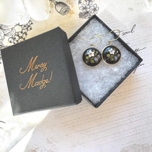 Cargar imagen en el visor de la galería, Antique Victorian English Enamel Forget-me-Not &amp; Rose Earrings. Hand-Painted Flower Earrings. Gold On Silver Pendant Drop Hook Earrings
