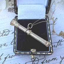 Lade das Bild in den Galerie-Viewer, Antique 15ct Gold &amp; Citrine Miniature Pencil Pendant. Victorian Engraved Yellow Gold Propelling Pencil Novelty Pendant, Optional Gold Chain
