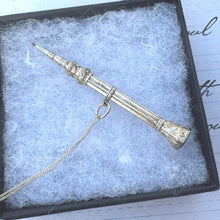 Lade das Bild in den Galerie-Viewer, Antique 15ct Gold &amp; Citrine Miniature Pencil Pendant. Victorian Engraved Yellow Gold Propelling Pencil Novelty Pendant, Optional Gold Chain
