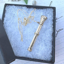 Lade das Bild in den Galerie-Viewer, Antique 15ct Gold &amp; Citrine Miniature Pencil Pendant. Victorian Engraved Yellow Gold Propelling Pencil Novelty Pendant, Optional Gold Chain
