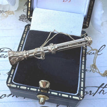 Lade das Bild in den Galerie-Viewer, Antique 15ct Gold &amp; Citrine Miniature Pencil Pendant. Victorian Engraved Yellow Gold Propelling Pencil Novelty Pendant, Optional Gold Chain
