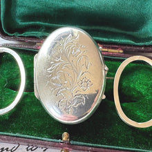 Carica l&#39;immagine nel visualizzatore di Gallery, Antique Victorian Sterling Silver Lily-of-the-Valley Locket Brooch. Oval Aesthetic Engraved 2-Photo Locket Brooch/Lapel Pin
