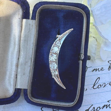 Antique 935 Silver Paste Diamond Crescent Moon Brooch/Lapel/Cravat Pin