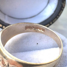 Charger l&#39;image dans la galerie, Vintage 9ct Gold 3-Stone Diamond Gypsy Ring. Victorian Style Bright-Cut Star Trilogy Band Ring. Yellow Gold Dome Ring, UK Size M, USA/6.5
