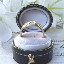 Charger l&#39;image dans la galerie, Vintage 9ct Gold 3-Stone Diamond Gypsy Ring. Victorian Style Bright-Cut Star Trilogy Band Ring. Yellow Gold Dome Ring, UK Size M, USA/6.5
