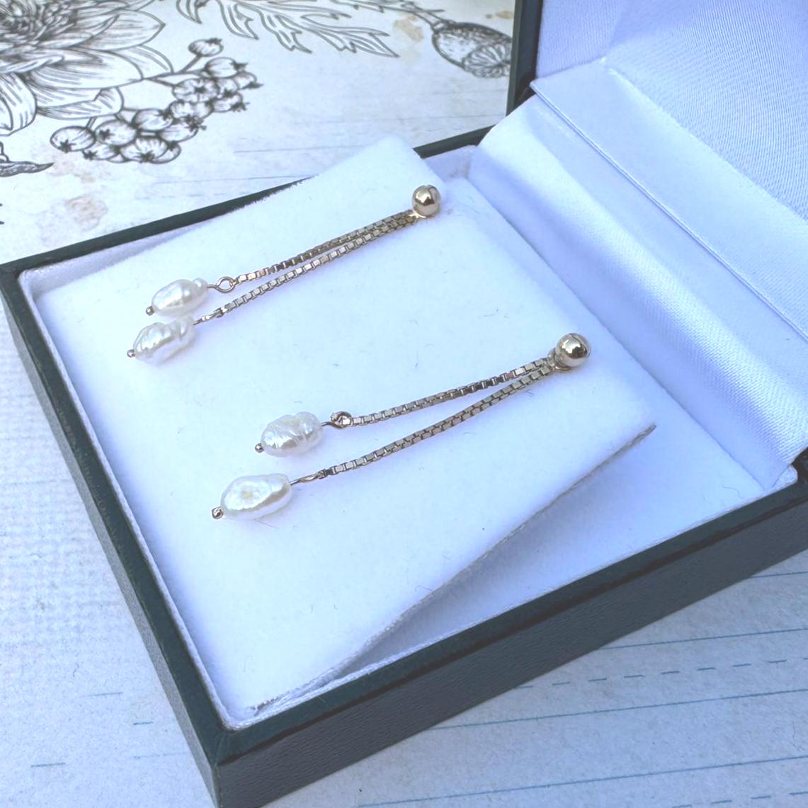 Vintage 9ct Gold Day And Night Baroque Pearl Drop Earrings