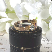 Cargar imagen en el visor de la galería, Georgian 18ct Gold Rare White &amp; Pink Tourmaline Ring. Antique Engraved 18K Yellow Gold Rose-Cut Colour Change Gemstone Ring, Size R/ 8-1/2
