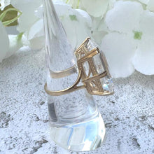 画像をギャラリービューアに読み込む, Vintage 9ct Gold 24ct Emerald Cut Rock Crystal Ring. Huge Clear Gemstone Baguette Solitaire Ring. 1970&#39;s Yellow Gold Statement Cocktail Ring
