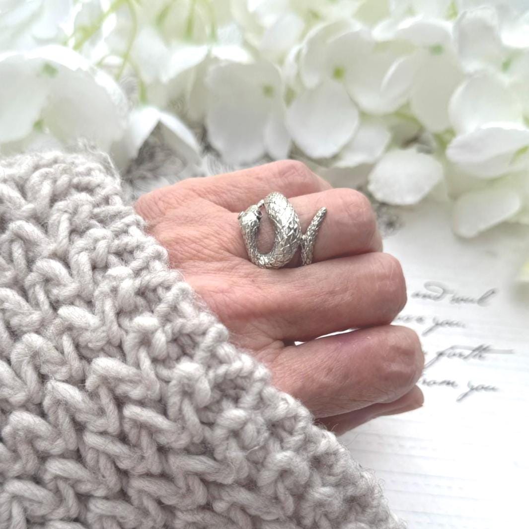 Vintage Sterling Silver Coiled Snake Ring With Ruby Eyes. Engraved Silver Gem Set Snake Ring, Size L-1/2, 6. Love Token Statement Jewellery
