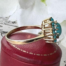 Carica l&#39;immagine nel visualizzatore di Gallery, Vintage 1976 9ct Yellow Gold &amp; Turquoise Cluster Ring. Vibrant Duck-Egg Blue Gemstone Cabochon Halo Ring, Size UK, R-1/2, USA 9
