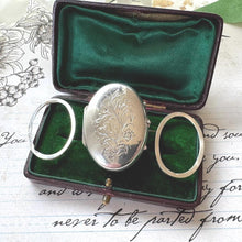 Carica l&#39;immagine nel visualizzatore di Gallery, Antique Victorian Sterling Silver Lily-of-the-Valley Locket Brooch. Oval Aesthetic Engraved 2-Photo Locket Brooch/Lapel Pin
