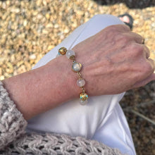 Lade das Bild in den Galerie-Viewer, Antique Georgian Moonstone &amp; Turquoise 18ct Gold Gilt Silver Bracelet. Early Victorian Etruscan Revival Moonstone Bead Pomander Bracelet.
