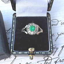 Load image into Gallery viewer, Antique Georgian 9ct Gold Paste Diamond &amp; Emerald Cluster Ring, Size UK O, USA 7-1/4
