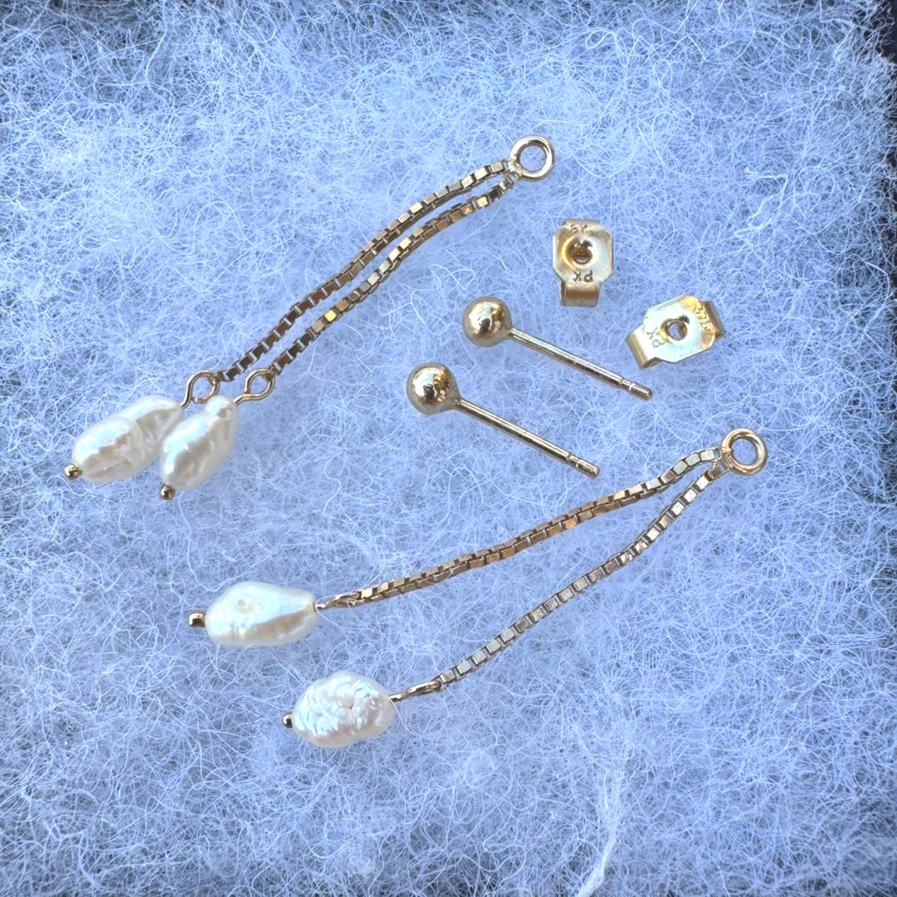 Vintage 9ct Gold Day And Night Baroque Pearl Drop Earrings
