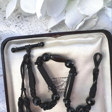 Charger l&#39;image dans la galerie, Antique Victorian French Jet Watch Chain With Swivel Clip, T-Bar &amp; Tassel
