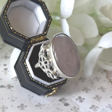 Antique Silver & Rose Quartz Arts & Crafts Massive Celtic Ring
