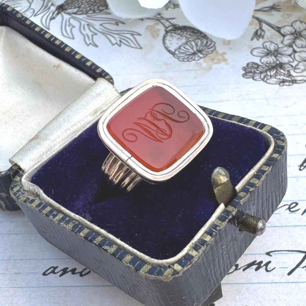Antique Georgian 9ct Gold-Cased Intaglio Seal Fob Pendant. Yellow Gold Carved Carnelian Wax Seal Pendant/Charm. 
