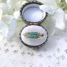 Charger l&#39;image dans la galerie, Antique Victorian Turquoise &amp; Pearl 15ct Yellow Gold Split Band Ring, Dated 1876. Antique Half Hoop Gemstone Stacking Ring Size N.5 UK/ 7 US
