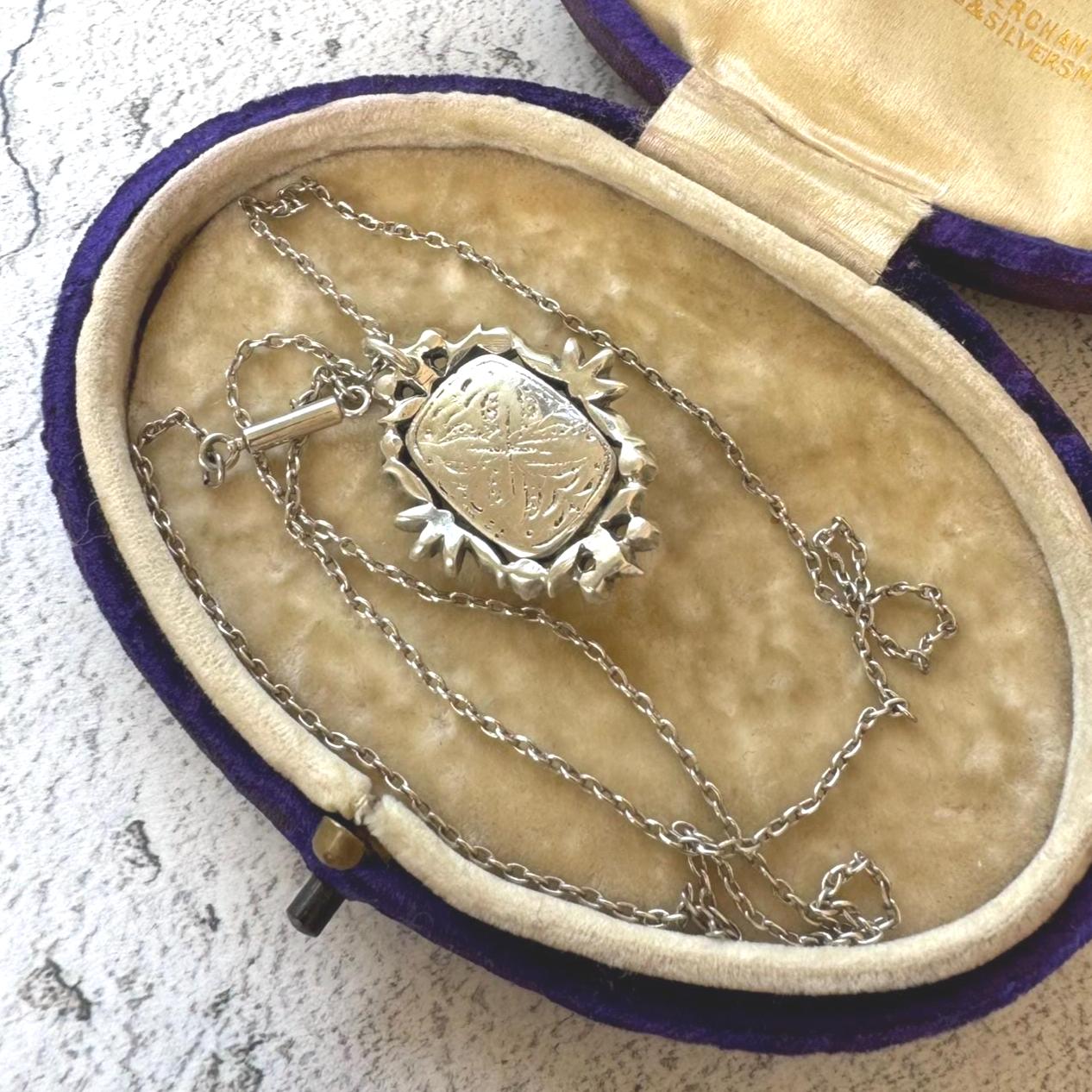 Antique Georgian Bristol Blue Glass & Paste Diamond Pendant Necklace