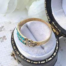 Charger l&#39;image dans la galerie, Antique Victorian Turquoise &amp; Pearl 15ct Yellow Gold Split Band Ring, Dated 1876. Antique Half Hoop Gemstone Stacking Ring Size N.5 UK/ 7 US
