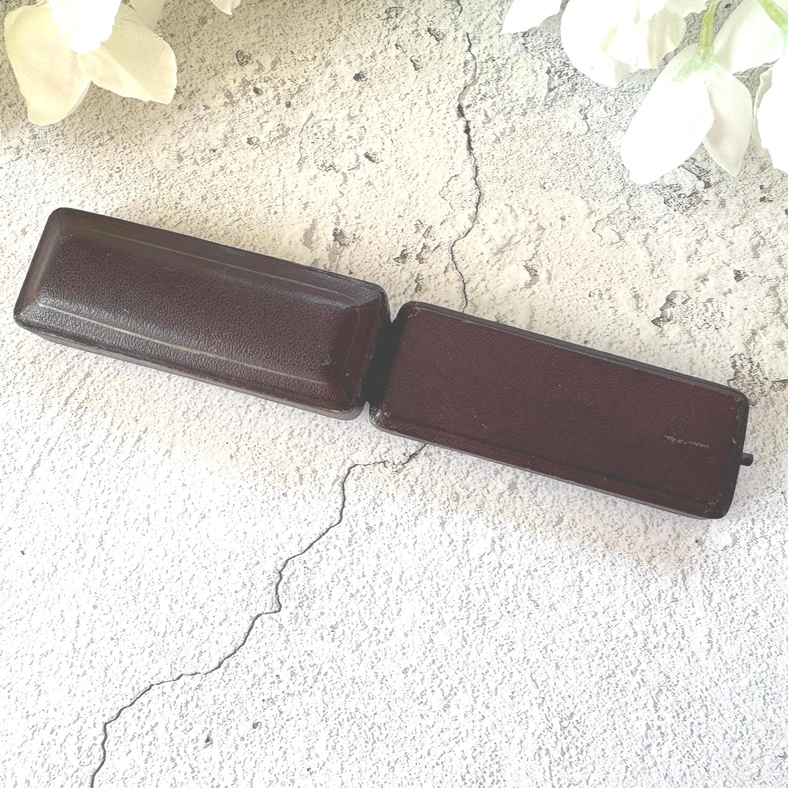 Quality Antique Maroon Leather & Blue Velvet Stick Pin Box. Long Coffin Shaped Jewellery Box For Display/Collection/Gift