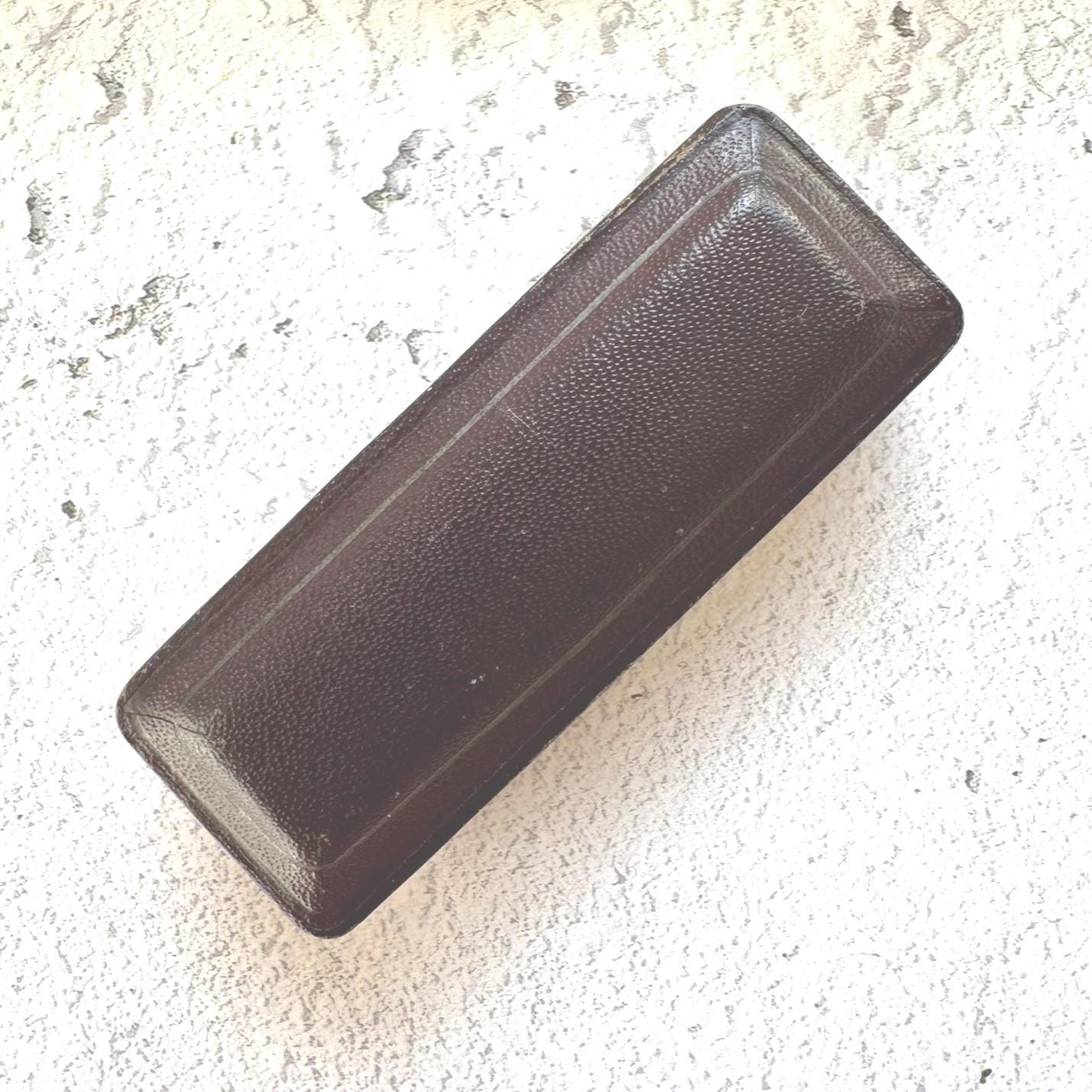 Quality Antique Maroon Leather & Blue Velvet Stick Pin Box. Long Coffin Shaped Jewellery Box For Display/Collection/Gift