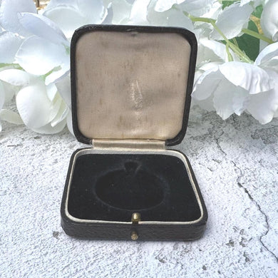 Quality Antique Black & Gold Tooled Leather Fitted Pendant/Fob/Medal/Pocket Watch Box. Vintage Square Jewellery Box Case For Display/Gift