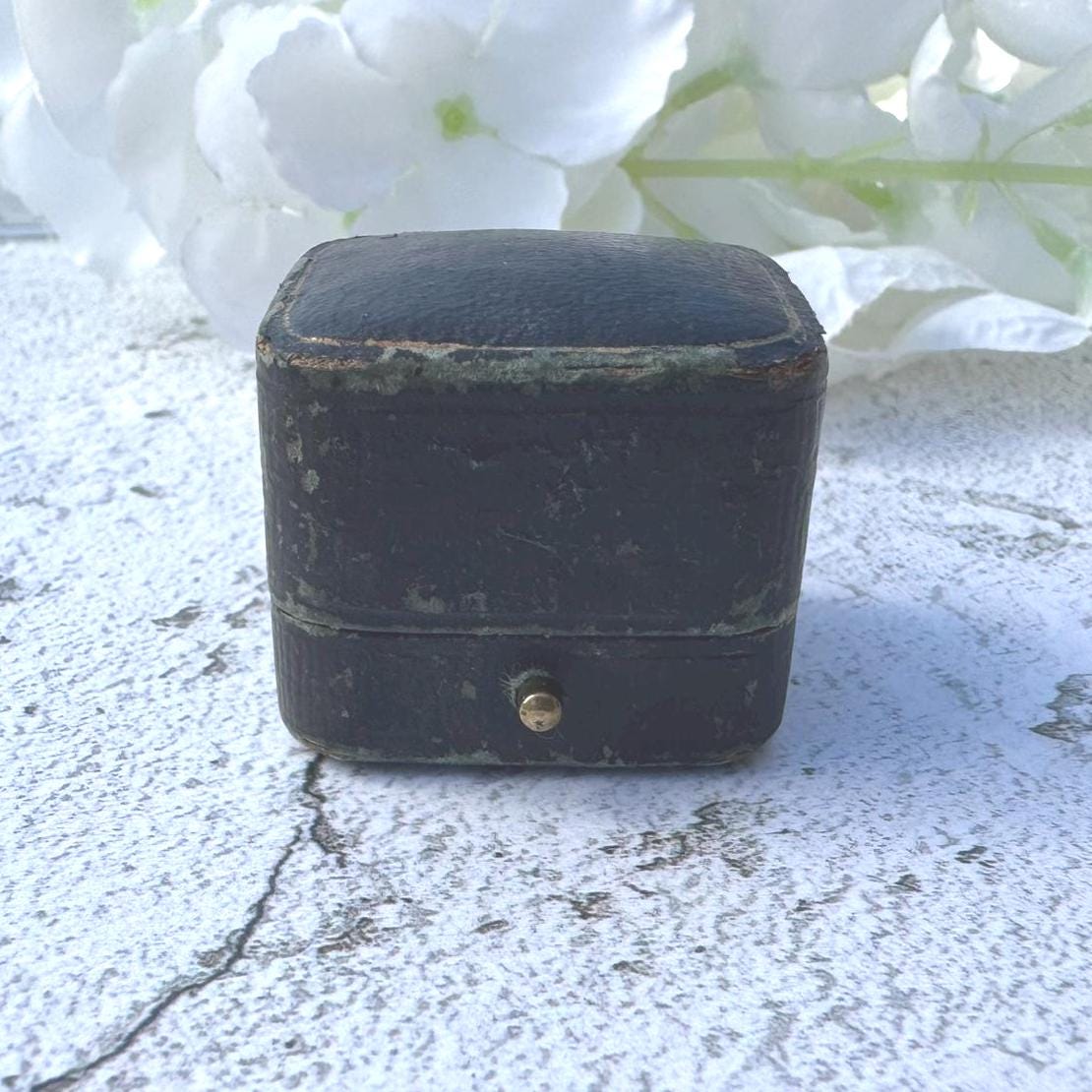 Antique Dark Blue Ring Box. English Jewellery Retailers Ring Box for Display Collection Gift or Engagement