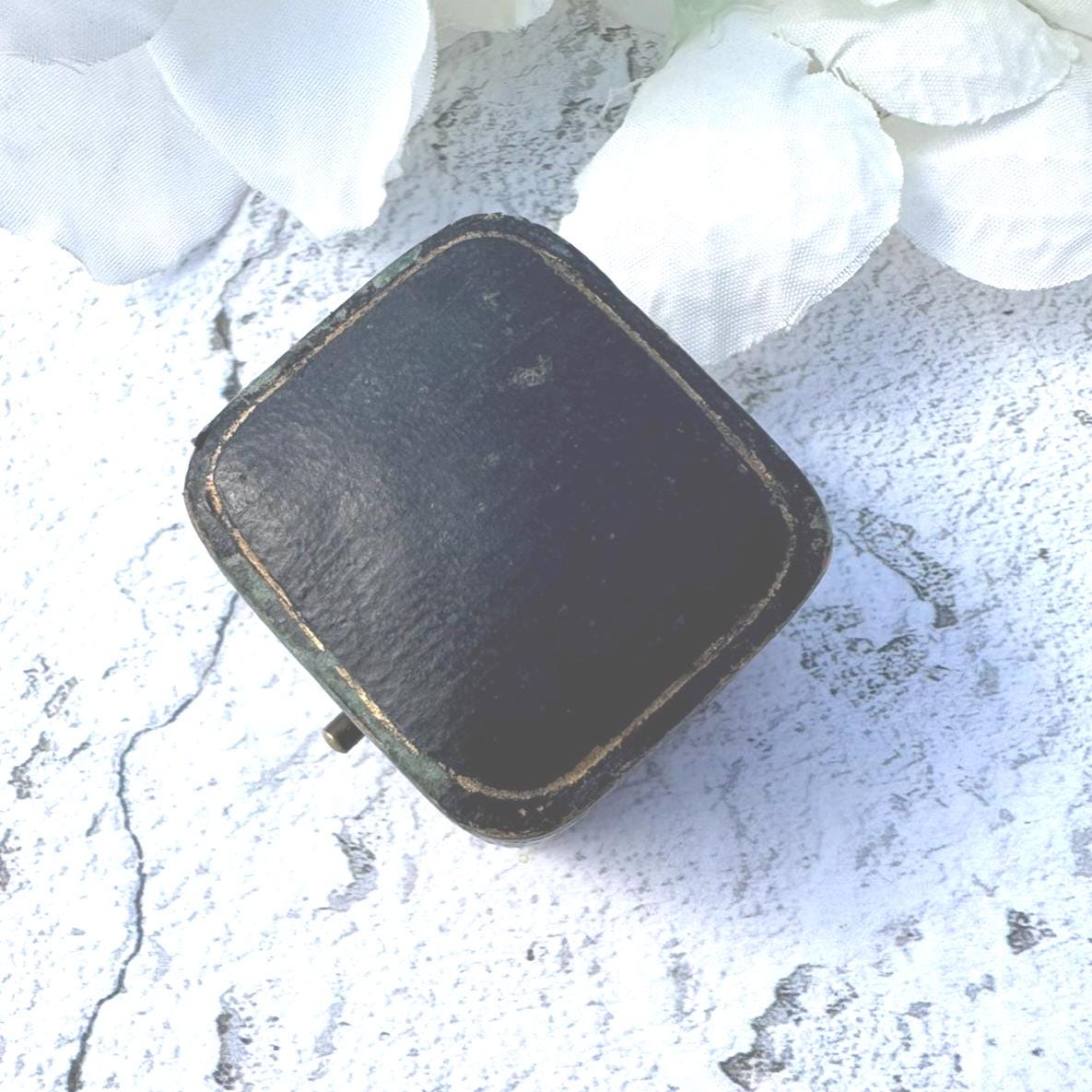 Antique Dark Blue Ring Box. English Jewellery Retailers Ring Box for Display Collection Gift or Engagement