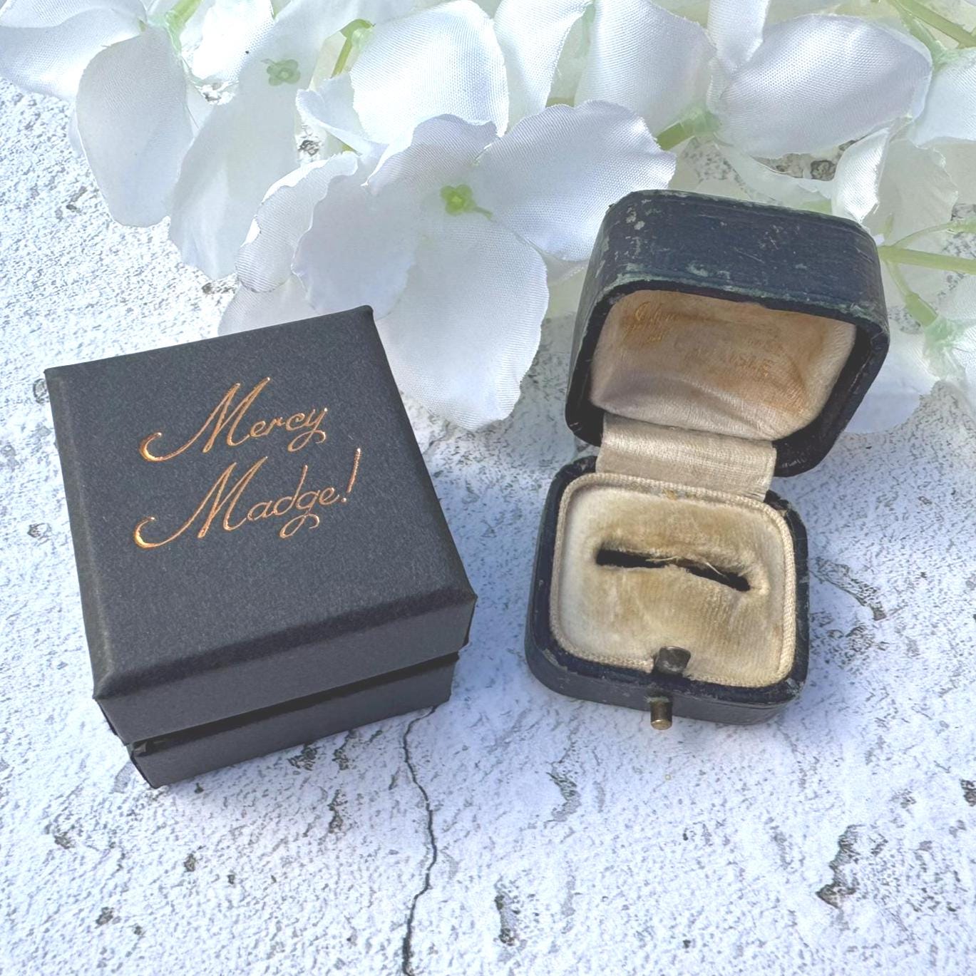 Antique Dark Blue Ring Box. English Jewellery Retailers Ring Box for Display Collection Gift or Engagement