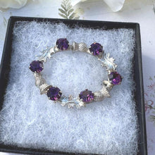Cargar imagen en el visor de la galería, Vintage Sterling Silver &amp; Amethyst Scottish Thistle Wreath Brooch. Ward Brothers Silver Ring Lapel Pin Brooch.
