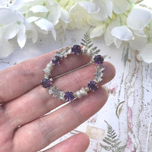 Cargar imagen en el visor de la galería, Vintage Sterling Silver &amp; Amethyst Scottish Thistle Wreath Brooch. Ward Brothers Silver Ring Lapel Pin Brooch.
