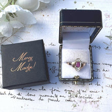 Charger l&#39;image dans la galerie, Antique Art Deco 9ct Gold French-Cut Pink Ruby &amp; White Spinel Ring. Vintage Emerald-Cut Rectangular Ruby Paste Geometric Ring Size N-1/2, 7
