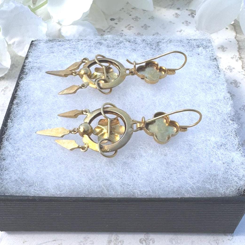 Victorian 18ct Gold Turquoise Forget-Me-Not Earrings