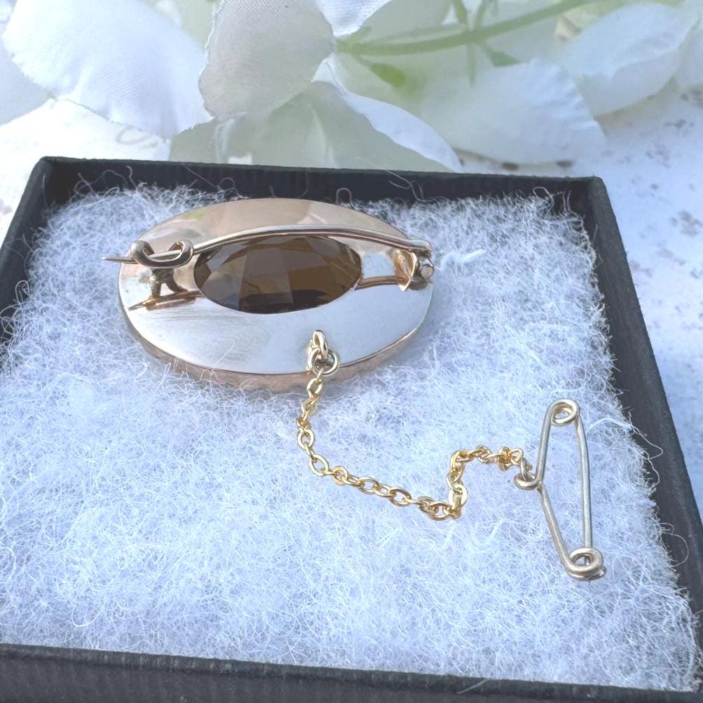 Antique Georgian 25ct Oval Cut Citrine & Pearl 15ct Gold Brooch. Victorian Rose Gold Scottish Cairngorm Golden Citrine Seed Pearl Brooch