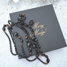 Charger l&#39;image dans la galerie, Antique Art Deco 63&quot;/160cm Long French Jet Flapper Necklace. Black &amp; Bronze Faceted Glass Bead Statement Necklace. Extra Long 1920&#39;s Sautoir
