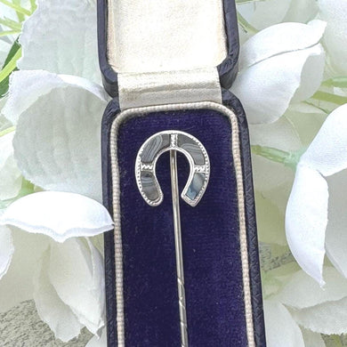 Antique Victorian Sterling Silver & Scottish Agate Horseshoe Stick Pin, Cased. Horseshoe Stock/Cravat/Tie Pin. Equestrian/Wedding Jewelry
