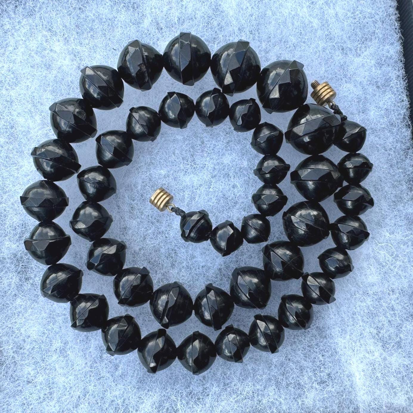 Antique Victorian Whitby Jet Faceted Bicone Bead 24"/61cm Necklace. Genuine Victorian Whitby Jet Bead Necklace. English Mourning Necklace