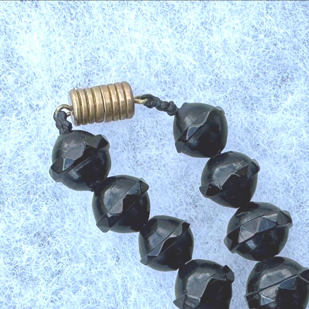 Antique Victorian Whitby Jet Faceted Bicone Bead 24"/61cm Necklace. Genuine Victorian Whitby Jet Bead Necklace. English Mourning Necklace