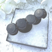 Lade das Bild in den Galerie-Viewer, Rare Antique Victorian Irish Bog Oak Shamrock Bracelet. Victorian Carved Black Wood Panel Bracelet. Stretch Fitted Mourning Bracelet Cuff

