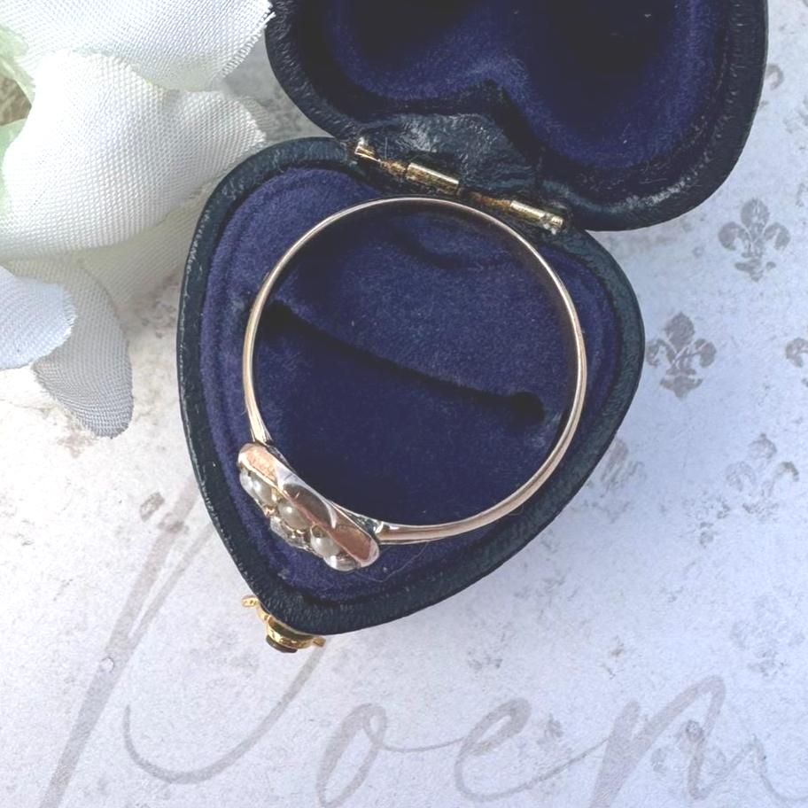 Antique Victorian 15ct Gold Rose Cut Diamond & Pearl Cluster Ring: UK Size O, US 8