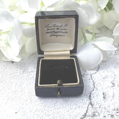 Antique Blue Leather Ring Box, Scottish Retailers Saul Bercott, Diamond Merchants Glasgow. Engagement Ring Box. Display/Gift Jewellery Box