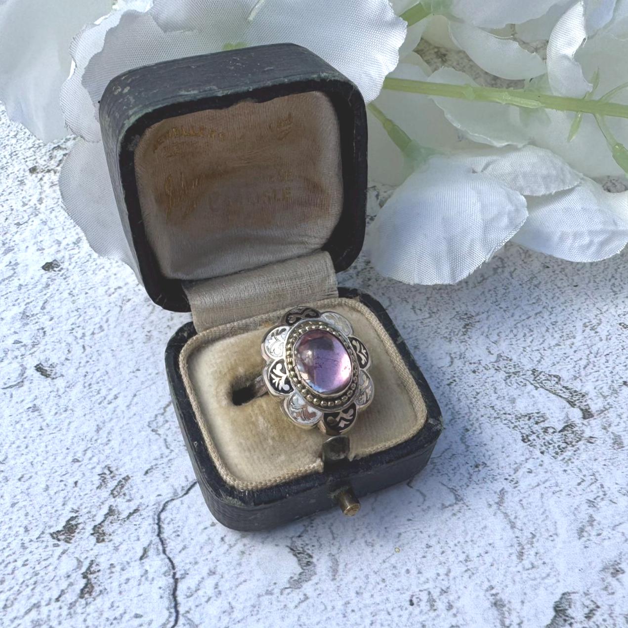 Antique Dark Blue Ring Box. English Jewellery Retailers Ring Box for Display Collection Gift or Engagement