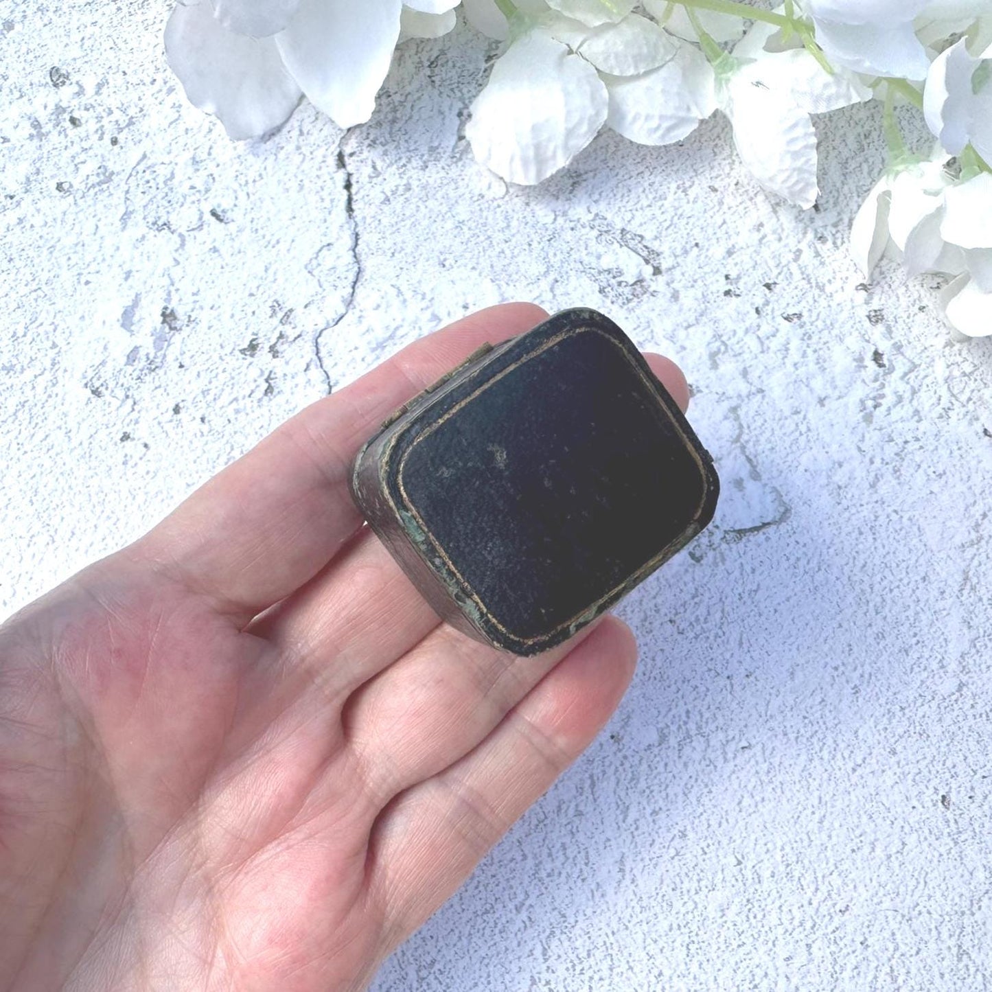 Antique Dark Blue Ring Box. English Jewellery Retailers Ring Box for Display Collection Gift or Engagement