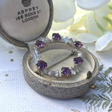 Cargar imagen en el visor de la galería, Vintage Sterling Silver &amp; Amethyst Scottish Thistle Wreath Brooch. Ward Brothers Silver Ring Lapel Pin Brooch.
