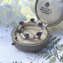 Cargar imagen en el visor de la galería, Vintage Sterling Silver &amp; Amethyst Scottish Thistle Wreath Brooch. Ward Brothers Silver Ring Lapel Pin Brooch.
