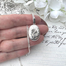 Load image into Gallery viewer, Vintage Floral Sterling Silver Locket Necklace - 1980s Edwardian Style
