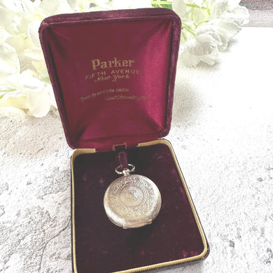 Vintage Parker 5th Ave. New York Maroon Velvet Fitted Pocket Watch Jewellery Box. Timed by Western Union Naval Observatory Time Art Deco Box